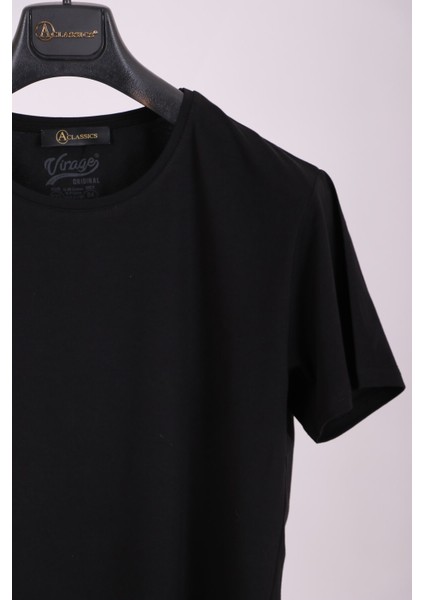 Erkek Siyah Bisiklet Yaka Yumuşak Pamuk Basic T-Shirt fiyatları