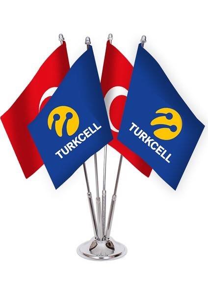 Dörtlü Turkcell Masa Bayrağı Takımı
