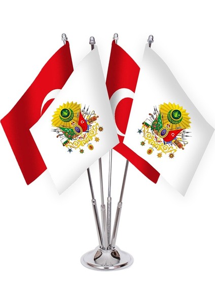 Dörtlü Osmanlı Tuğrası Masa Bayrağı Takımı