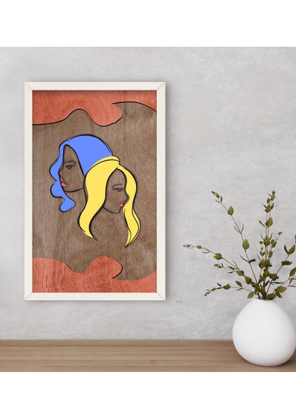 Gift Woman Line Dekoratif Ahşap Beyaz Çerçeveli Tablo-3