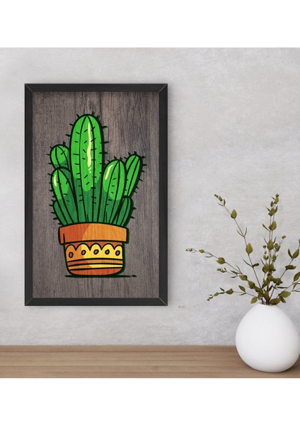 Gift Kaktüs Dekoratif Ahşap Siyah Çerçeveli Tablo-1