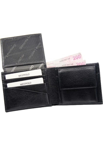 West Polo Siyah Bozuk Para Bölmeli Hakiki Deri Cüzdan WPT35 modelleri
