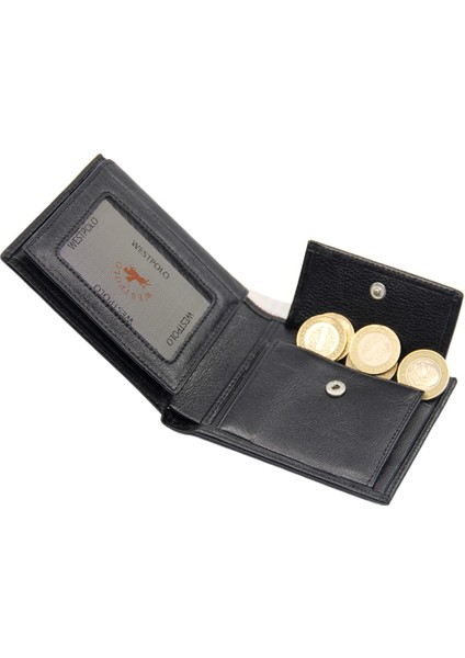 West Polo Siyah Bozuk Para Bölmeli Hakiki Deri Cüzdan WPT35 fırsatları