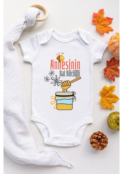Annesinin Bal Böcüğü Desenli Kısa Kol Unisex Body