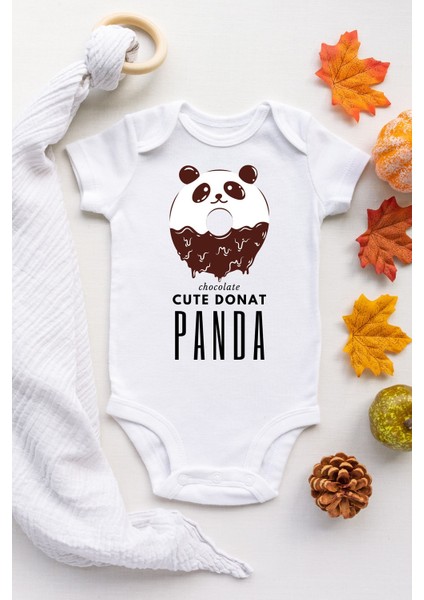 Erkek Bebek Beyaz Panda Desenli Kısa Kol Body