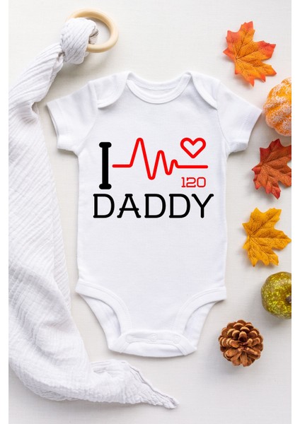 Bebek Beyaz I Love Daddy 120 Desenli Kısa Kol Body