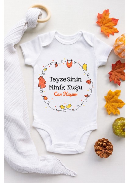 Unisex Bebek Beyaz Teyzesinin Can Kuşu Desenli Kısa Kol Body