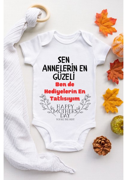 Bebek Annelerin En Güzeli Desenli Kısa Kol Body