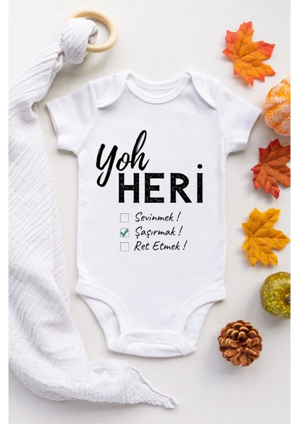 Unisex Yoh Heri Desenli Kısa Kol Body