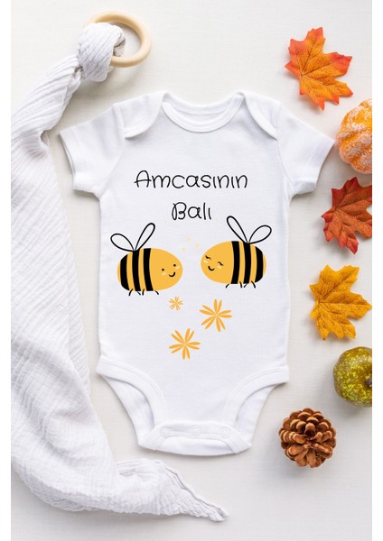 Amcasının Balı Desenli Kısa Kol Unisex Body