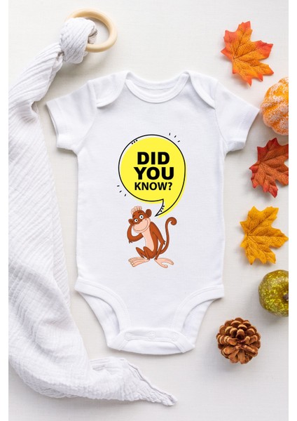 Unisex Beyaz Dıd You Know Desenli Kısa Kol Body