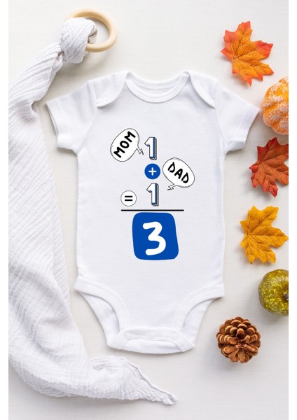 Mam Dad 1+1=3 Desenli Kısa Kol Erkek Body