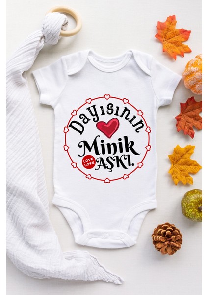 Bebek Beyaz Dayısının Minik Aşkı Desenli Kısa Kol Body