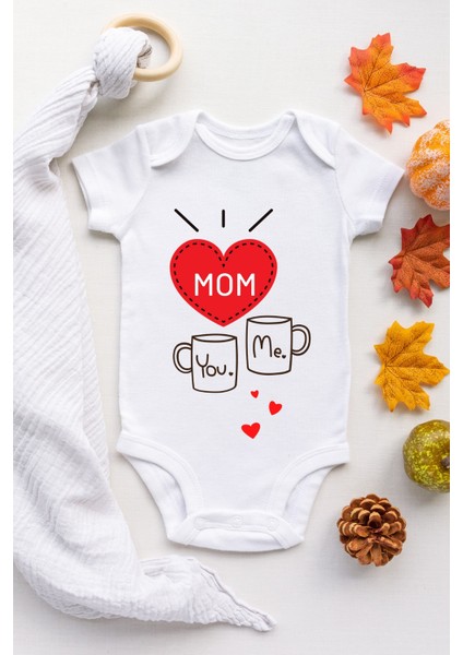 You And Me Mom Desenli Kısa Kol Unisex Body