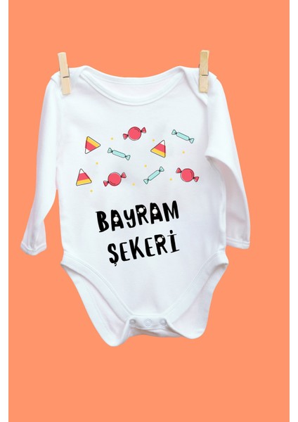 Bayram Şekeri Desenli Uzun Kol Bady