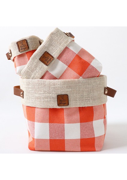 Plaidlove Serisi Orangeplaid 3lü Kumaş Saksı Kılıfı Seti