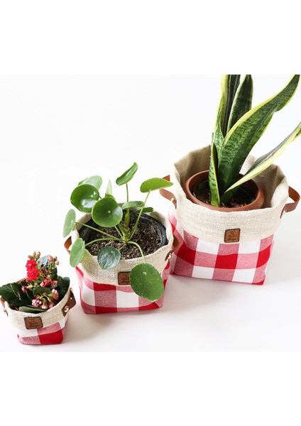 Plaidlove Serisi Redplaid 3lü Kumaş Saksı Kılıfı Set