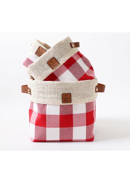 Plaidlove Serisi Redplaid 3lü Kumaş Saksı Kılıfı Set