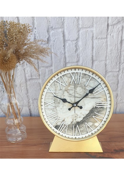 Metal Kasalı (Altın -Gold Renkli) Mermer Desenli Masa ,konsol Saati fiyatları