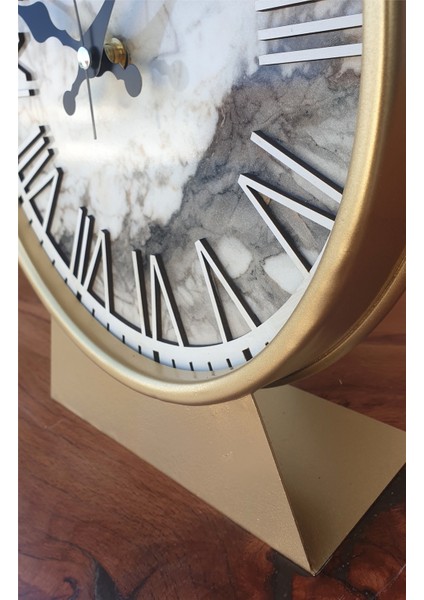 Metal Kasalı (Altın -Gold Renkli) Mermer Desenli Masa ,konsol Saati indirimleri