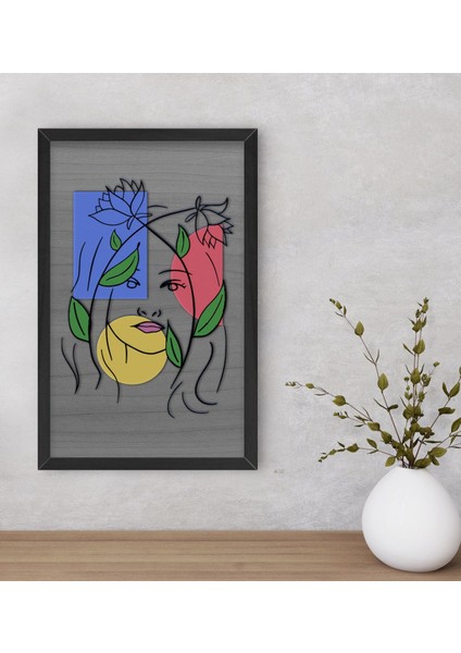 Gift Woman Line Dekoratif Ahşap Siyah Çerçeveli Tablo-5