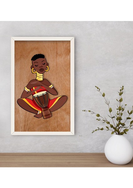 Gift African Woman Dekoratif Ahşap Beyaz Çerçeveli Tablo-4