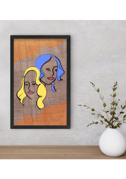 Gift Woman Line Dekoratif Ahşap Siyah Çerçeveli Tablo-2