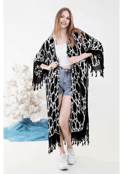 Yazlık Trend Hawai Desen Kaftan Kimono 7 - Kuşaklı - El Baskısı