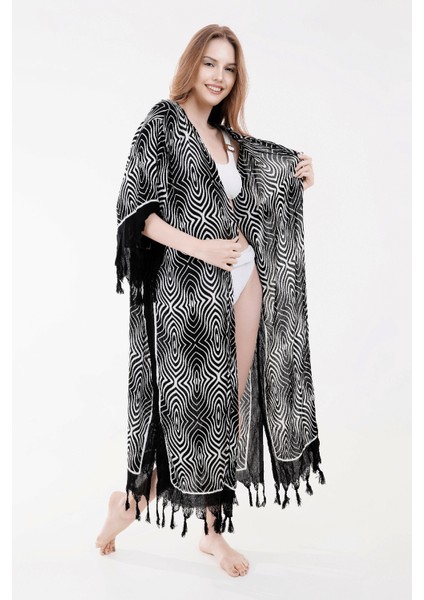 Yazlık Trend Zeugma Desen Kaftan Kimono 11 - Kuşaklı - El Baskısı