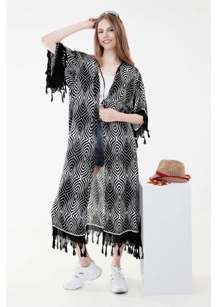 Yazlık Trend Zeugma Desen Kaftan Kimono 11 - Kuşaklı - El Baskısı