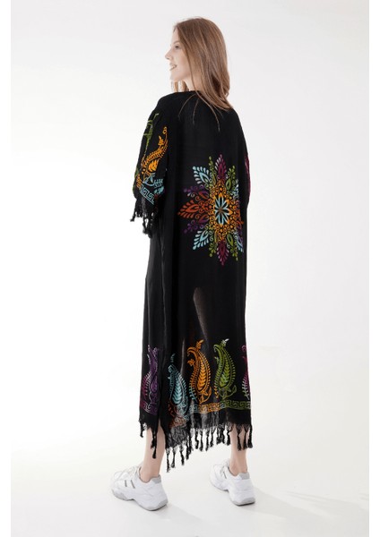 Yazlık Trend Nemrut Desen Kaftan Kimono 15 - Kuşaklı - El Baskısı