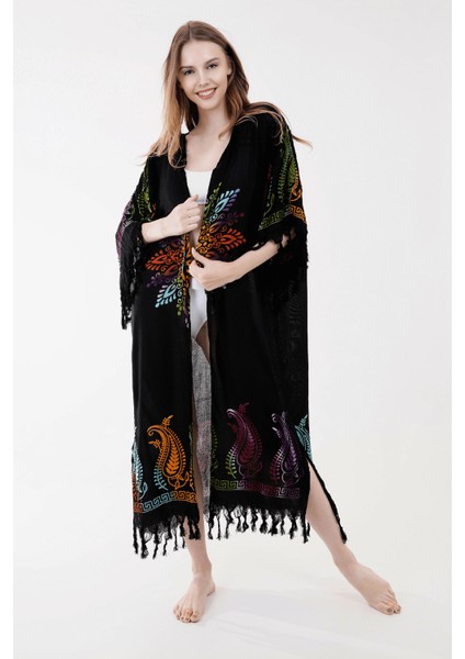 Yazlık Trend Nemrut Desen Kaftan Kimono 15 - Kuşaklı - El Baskısı