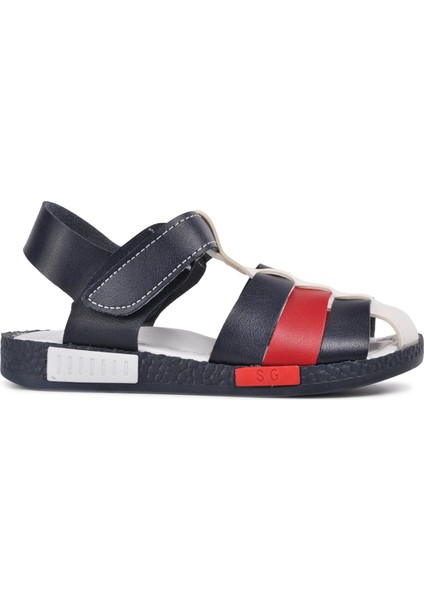 210111 Lacivert-Beyaz-Kırmızı Comfort Erkek Çocuk Sandalet