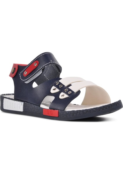 210107 Lacivert-Beyaz-Kırmızı Comfort Erkek Çocuk Sandalet modelleri