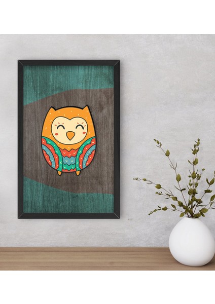 Gift Baykuş Dekoratif Ahşap Siyah Çerçeveli Tablo-4