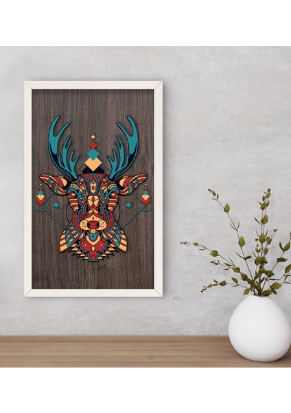 Gift Geyik Dekoratif Ahşap Beyaz Çerçeveli Tablo-1