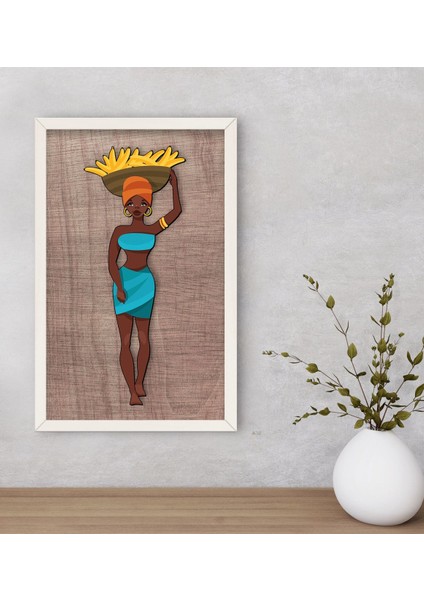 Gift African Woman Dekoratif Ahşap Beyaz Çerçeveli Tablo-3
