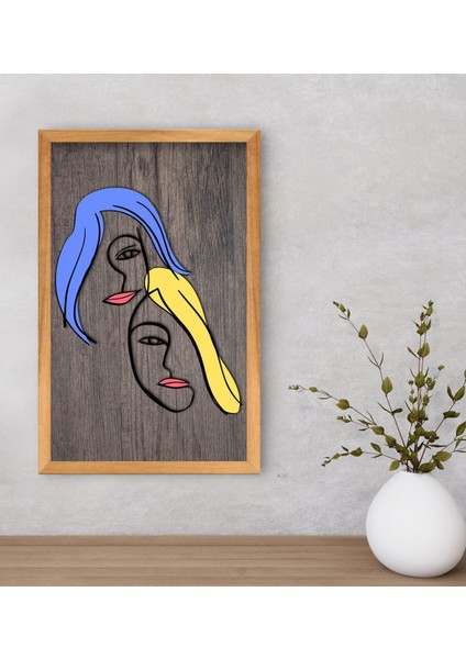 Gift Woman Line Dekoratif Retro Ahşap Tablo-1