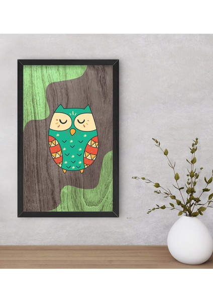 Gift Baykuş Dekoratif Ahşap Siyah Çerçeveli Tablo-3