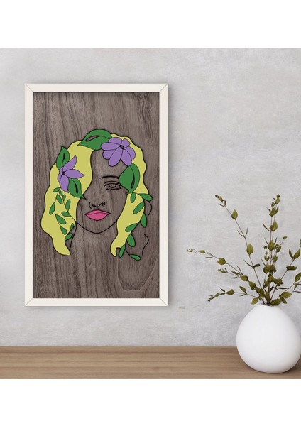 Gift Woman Line Dekoratif Ahşap Beyaz Çerçeveli Tablo-7