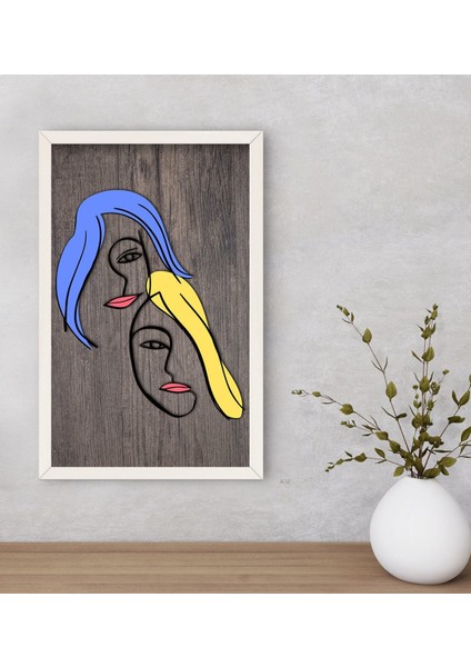 Gift Woman Line Dekoratif Ahşap Beyaz Çerçeveli Tablo-1