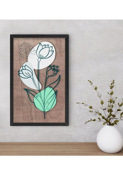 Gift Minimal Çiçekler Dekoratif Ahşap Siyah Çerçeveli Tablo-2