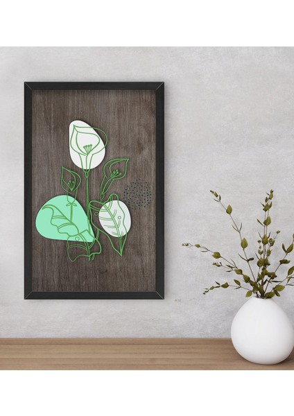 Gift Minimal Çiçekler Dekoratif Ahşap Siyah Çerçeveli Tablo-1