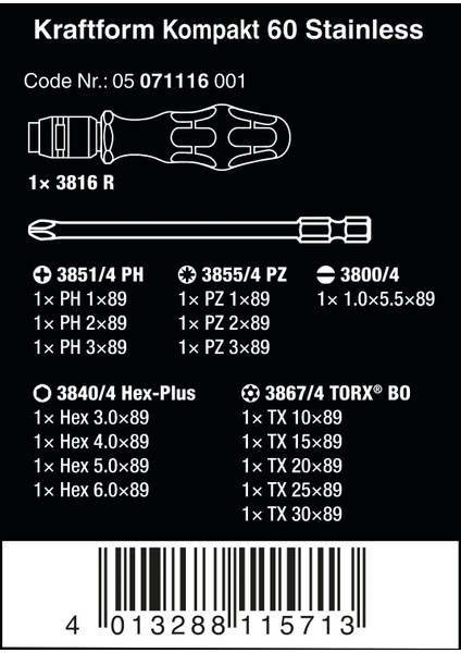 Kraftform Kompakt 60 Paslanmaz Tornavida Seti fırsatları