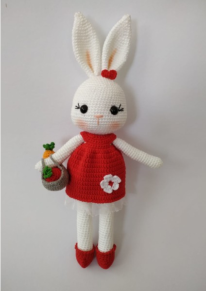 Kırmızı Sepetli Şirin Tavşan Uyku Arkadaşı Amigurumi Organik Oyuncak