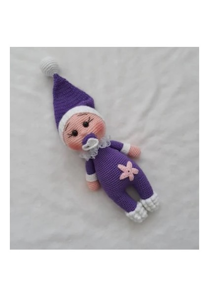 Mor Emzikli Bebek Uyku Arkadaşı Amigurumi Organik Oyuncak