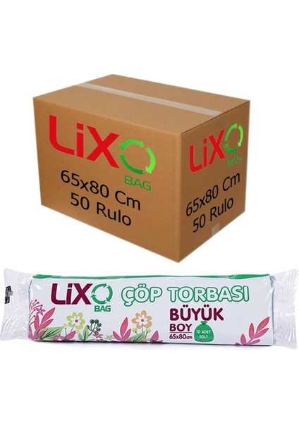 Lixo Büyük Boy Çöp Torbası 65X80 Cm Mavi 10'lu Rulo (50 PAKET)