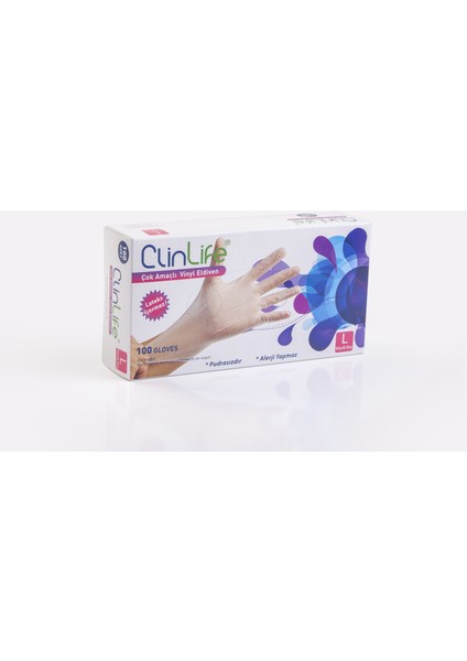 Pudrasız Vinyl Eldiven 100 'lü - L