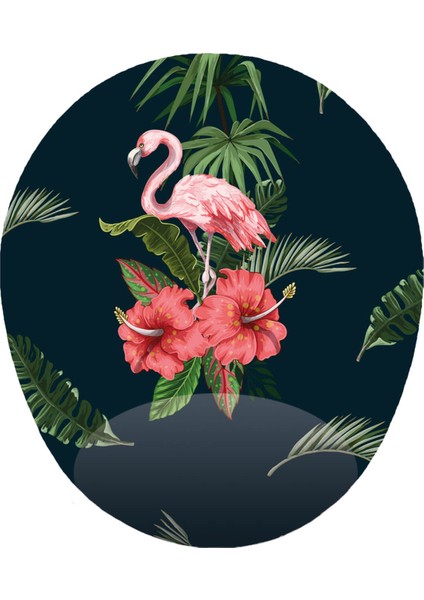 Pembe Flamingo Görselli - Bilek Destekli Oval Mousepad 20X23 cm
