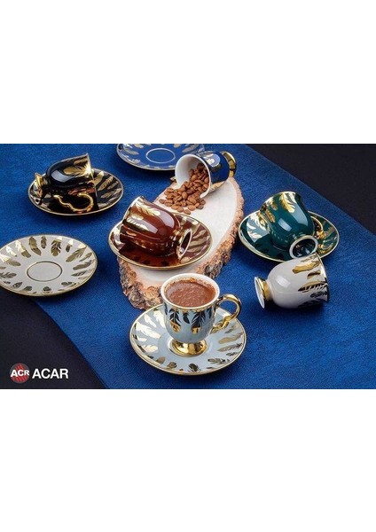 12 Parça 6 Kişilik Yaldız Çiçek Desenli Kahve Fincan Takımı fiyatları